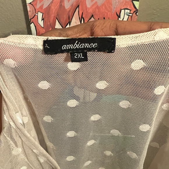 Ambiance| White mesh ruffled long sleeve top - Picture 5 of 5